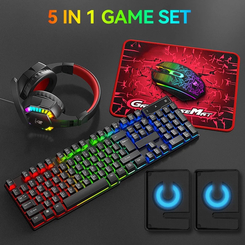 Gaming Keyboard Mouse Combo - 5-in-1 Set Gaming Combo Keyboard 4-color