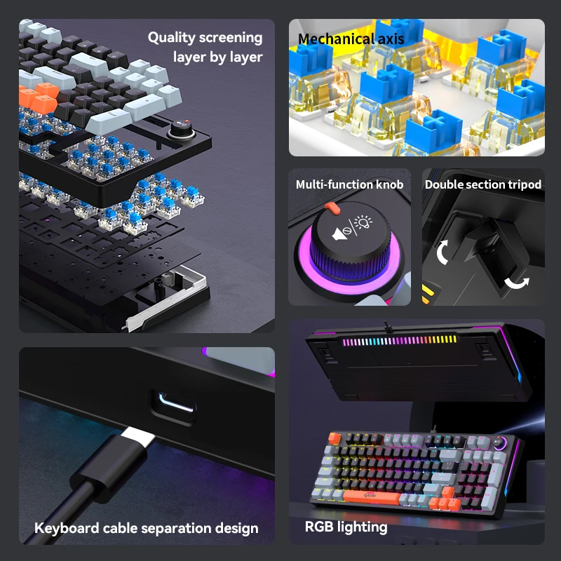 GK98 Wired gaming keyboard RGB - Keyboard Gaming Blue Switch review and price
